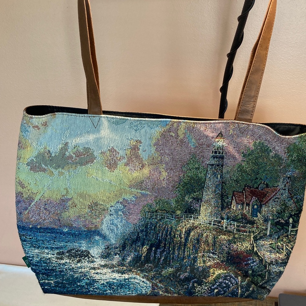 Thomas Kinkade Lighthouse Light of Peace tote bag